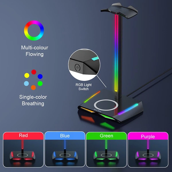 rgb headset stand with wireless charging rgb headset stand with wireless charging